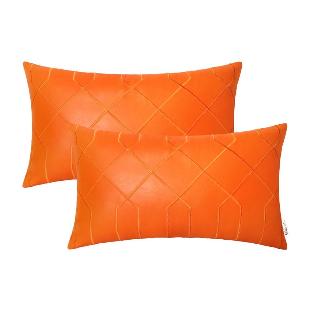 4259 Leather Pillow Covers 12 X 20 Inches - Orange Faux Leather Lumbar